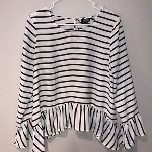 Black and white striped medium blouse